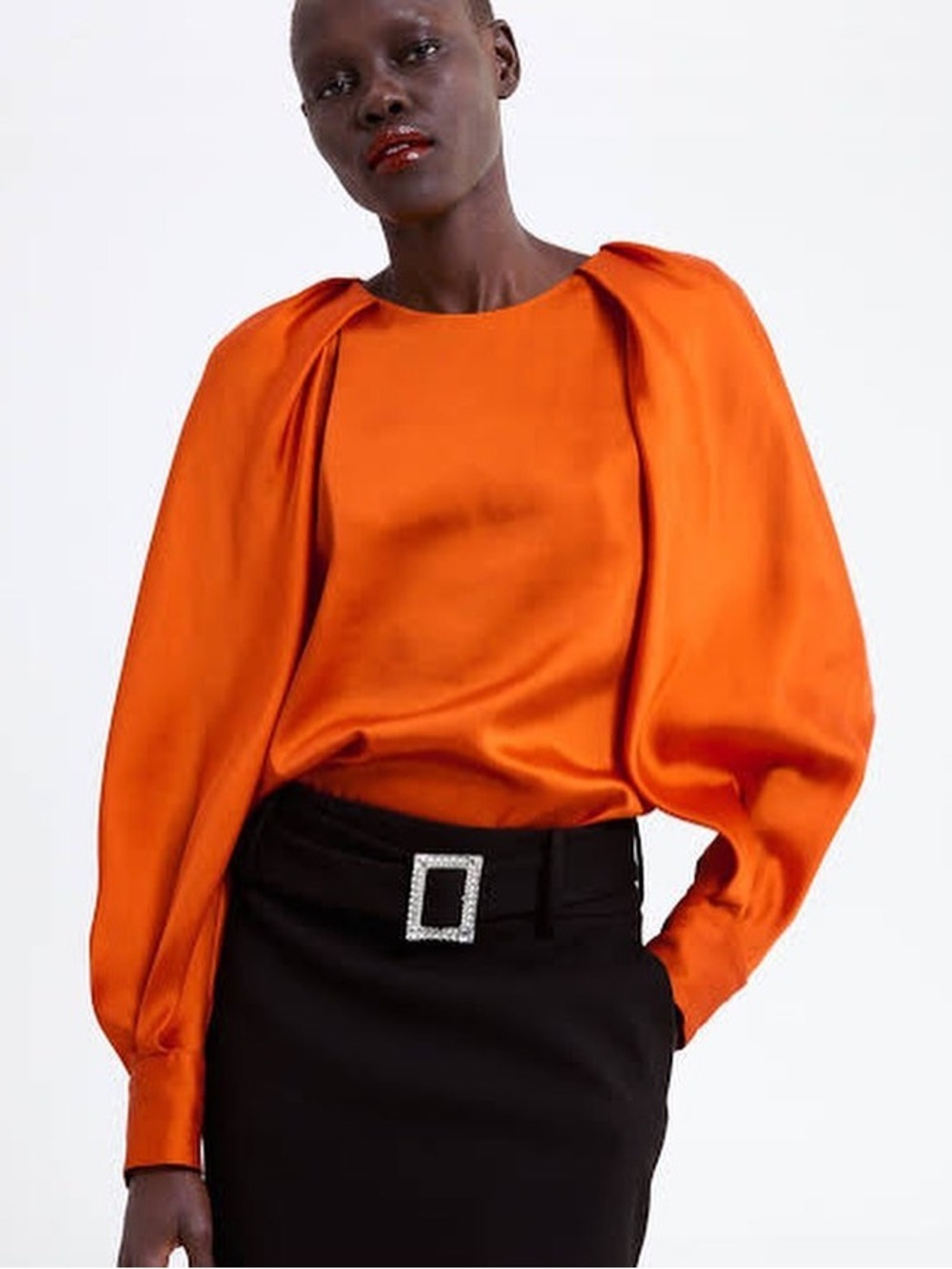 NWT Zara Long Sleeve Satin Blouse Small Puff Sleeve Modern Trendy Vibrant City